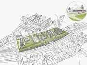 Ein Dach über den Gleisen für Wohnen, Arbeiten – und Busse: So stellt sich die WISG das Bahnhofareal St.Fiden vor. (Illustration: PD/Cédric Bosshard)