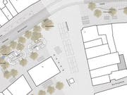 ...sind die mobilen Marktstände aber zur Seite geschoben. Dies, weil gemäss Jury neben dem Markt eine vier Meter breite Anliefungs- und Rettungsspur frei bleiben muss. (Illustration: Stadtplanung St.Gallen)