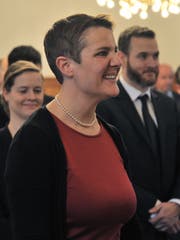 Jolanda Joos (SP, Bürglen) bei ihrem Amtsantritt im Landrat. (Urs Hanhart, Januar 2018)