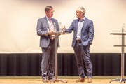 Norbert Näf (links) und Oliver Gröble auf dem «Tagblatt»-Podium. (Bild: Beat Belser (OZ Grünau, 6. November 2018))