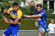   Simon Grether (right) scored the only goal against FC Sochaux. (Image: Martin Meienberger / freshfocus) 