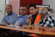 Sie diskutierten über die Zukunft der Bergstrecke (von links): Maurus Stöckli, Christian Raab, Daria Martinoni und Frank Zimmermann. (Bild: Urs Hanhart, Erstfeld, 29. Juni 2019)