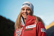 Lachen statt leiden: Andrea Ellenberger aus Hergiswil.Bild: Gian Ehrenzeller/Keystone (Sölden, 25. Oktober 2018)