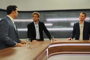 Im TVO-Talk: (v.l.) Ständerat Andrea Caroni (FDP), Moderator Stefan Schmid und Reto Sonderegger (SVP). (Bild: Astrid Zysset)