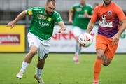 Nico Abegglen (links) schoss am Samstag in Yverdon für den SC Brühl zwei Tore. Für den Sieg reichte das nicht. (Bild: Michel Canonica - 7. August 2019