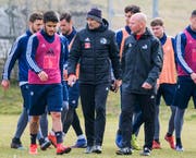 Der neue FCL-Trainer Thomas Häberli (Mitte) sorgt für Aufbruchstimmung. (Bild: Martin Meienberger/Freshfocus (Luzern, 22. Februar 2019))