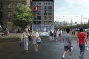 Keine Reisecars auf dem Schwanenplatz, nur der Eingang zur Metrostation – so sieht die Vision der Metro-Projekt-Initianten aus. (Visualisierung: PD)
