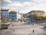 Erklärungsbedarf: Die Visualisierung zum Siegerprojekt «Vadian» für den dritten Anlauf zur Neugestaltung von Marktplatz und Bohl zeigt mitten in der unteren Marktgasse die Stände eines Wochen- oder des Bauernmarktes. Auf dem Plan zum Siegerprojekt (unten)...