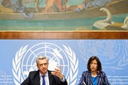 Das Uno-Flüchtlingswerk UNHCR (auf dem Foto UNO-Flüchtlingskommissar Filippo Grandi an einer Pressekonferenz in Genf) reagiert verhalten positiv auf den Plan der EU-Regierungschefs. (Bild: Keystone/Salvatore Di Nolfi)