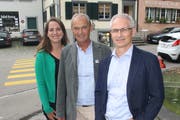 Gemeinsam in den Wahlkampf: Nina Schläfli (SP), Kurt Egger (GP) und Ueli Fisch (GLP). (Bild: Thomas Wunderlin)