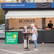 Metzgermeister Jörg Bechinger musste im Herbst seinen Schriftzug am Olma-Stand abdecken. (Bild: Urs Bucher)