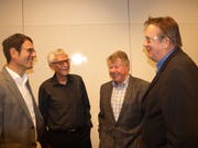 Gute Stimmung herrscht im Vorstand der Herzgruppe Nidwalden. Von links: Christian Schüpfer, Chefarzt Kardiologie am Kantonsspital Nidwalden, Präsident Bruno Erismann, der abtretende Ruedi Renggli und das neue Vorstandsmitglied Manfred Schneider. (Bild: Kurt Liembd, Stans, 13. März 2019)