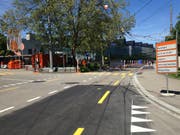 Hinweistafel auf die Sperrung zwischen Mittwoch- und Donnerstagmorgen an der Steinachstrasse. (Bild: Reto Voneschen - 1. Juni 2019)