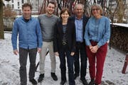 Stehen für den grünen Aufschwung zusammen: Didi Feuerle, Simon Vogel, Regula Rytz, Kurt Egger, Sandra Reinhart. (Bild: Sebastian Keller)