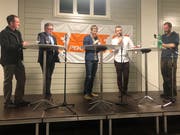 Auf der Pro-Seite diskutierten Wendelin Loretz, Präsident des Urner Bauernverbands, und CVP-Ständerat Isidor Baumann, gegen die Initiative stemmten sich Kurt Eichenberger, Geschäftsführer WWF Uri und der Grünen-Landrat Raphael Walker (von links). Geleitet wurde das Podium vom Urner Politologen Tobias Arnold. (Bild: Philipp Zurfluh, Altdorf, 16. Januar 2019)