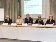 Der Stadtrat spricht an der Pressekonferenz über den Abschluss der Legislatur 2015 bis 2019. (Bild: Samuel Koch)