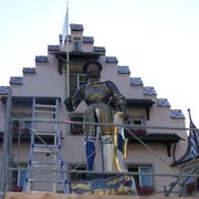 Der Stadtpatron erstrahlt wieder in neuem Glanz. (Bild: Christopher Gilb, Zug, 14. August 2019)