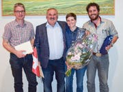 Gemeinsam verlassen 48 Jahre Erfahrung die Behörde: Gemeinderat Mathias Rickenbach, Gemeindepräsident Alois Hersche, Gemeinderätin Jovita Cavegn und Gemeinderat Markus Rüegg. (Bild: Samuel Koch)