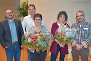 Der Affeltranger Gemeinderat: Dominik Schegg, Glauco Schaub, Präsidentin Ursula Klaus, Käthi Burkhard und Peter Walder. (Bild: Mario Testa)