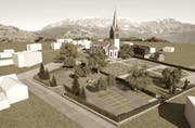 Bei der Kirche/dem Friedhof sollen 65 neue Parkplätze entstehen. (Visualisierung: atm3)