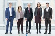 Die St.Galler Stadtregierung in ihrer aktuellen Zusammensetzung (von links): Peter Jans (SP), Maria Pappa (SP), Thomas Scheitlin (FDP), Sonja Lüthi (GLP) und Markus Buschor (parteilos). (Bild: Stadt St.Gallen/Daniel Ammann - 9. Januar 2018)