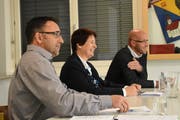 Mario Ammann, Moderatorin Sabine Schmid und Christian Rufer (von links). (Bild: Urs M. Hemm)