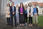 Sieben Frauen, sieben Ansichten: Anna Bleichenbacher, Franziska Ryser, Salome Zeintl, Nadine Niederhauser, Andrea Oertle, Manuela Ronzani, Sarah Bünter (v.l.). (Bild: Benjamin Manser, 11. Juni 2019)