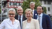 Der aktuelle Frauenfelder Stadtrat: Vizepräsidentin Christa Thorner (SP), Ruedi Huber (SVP), Elsbeth Aepli (CVP), Stadtpräsident Anders Stokholm (FDP) und Urs Müller (Chrampfe & Hirne). (Bild: Mathias Frei)