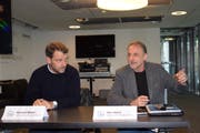 Verwaltungsratspräsident Maurice Weber und Mediensprecher Dani Wyler informieren über das Projekt. (Bild: Gianni Amstutz)