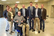 Der Weinfelder Gemeinderat mit Max Vögeli in der Mitte. Walter Strupler (vorne) tritt als einziger nicht mehr zur Wahl an. (Bild: Mario Testa)