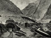 Ein Kupferstich vom Bau des Gotthardtunnels in der Nähe von Göschenen aus dem Jahre 1882. Bild: Getty