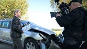 «Und Action!». Filmdreh auf der Landstrasse bei Harenwilen. (Bild: Andreas Taverner)