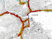 Luzern sieht rot: an den roten Stellen überschreitet die Lärmbelastung den Alarmwert. (Bild: PD/geoportal.lu.ch/)