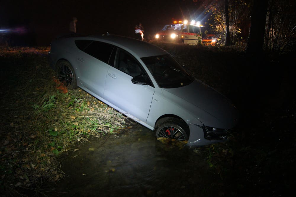 Baar - 18. NovemberEin 19-Jähriger ist mit seinem Auto von der Strasse abgekommen und im Bach gelandet. Verletzt wurde niemand. Der Junglenker verlor die Kontrolle über sein Auto, weil er einer Katze ausweichen musste. (Bild: Zuger Polizei)