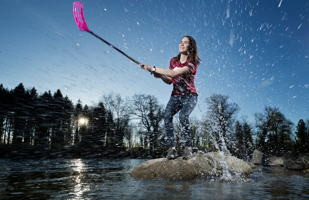 Ronja Bichsel, Unihockeyspielerin bei Zug United.Bild: Stefan Kaiser (Zug, 12. April 2018)