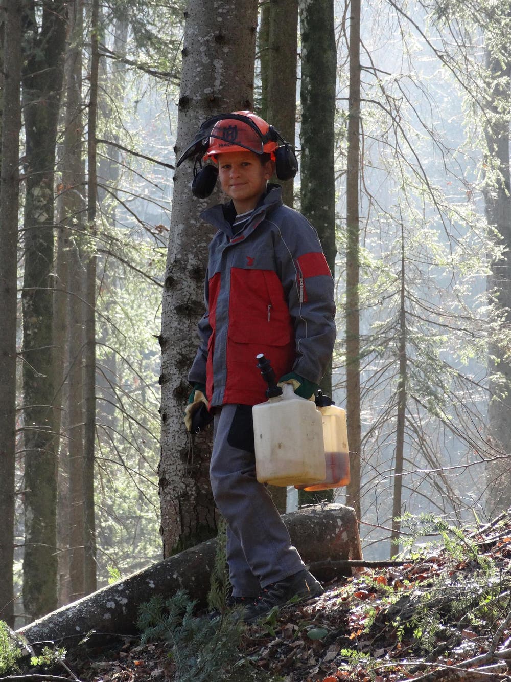 Ivan Felder packt im Forstbetrieb der Korporation Hergiswil mit an. (Bild: Josef Odermatt, Amt für Wald und Energie NW)