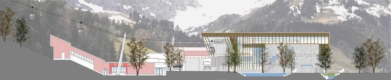 Visualisierung der Talstation der neuen Gondelbahn Engelberg-Stand. (Bild: Visualisierung PD)