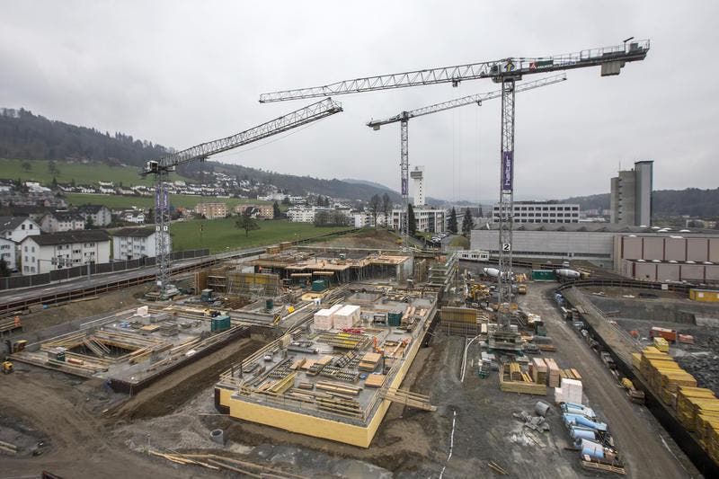 17. Februar 2016: Ein Blick in die Baustelle der «Mall of Switzerland» in Ebikon. (Bild: Keystone)