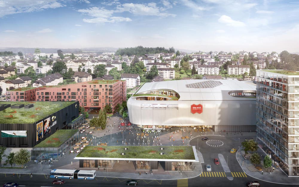 Die Mall of Switzerland aus der Vogelperspektive (Bild: PD)