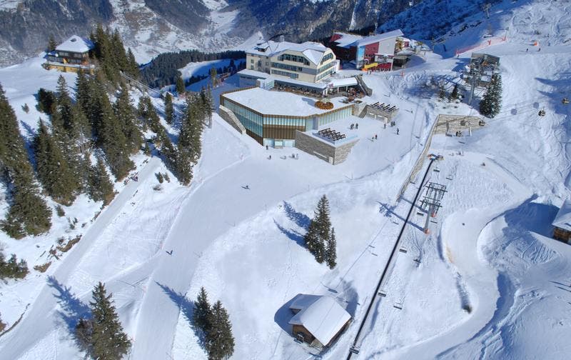 Visualisierung der Mittelstation Trübsee der neuen Gondelbahn Engelberg-Stand. (Bild: Visualisierung PD)