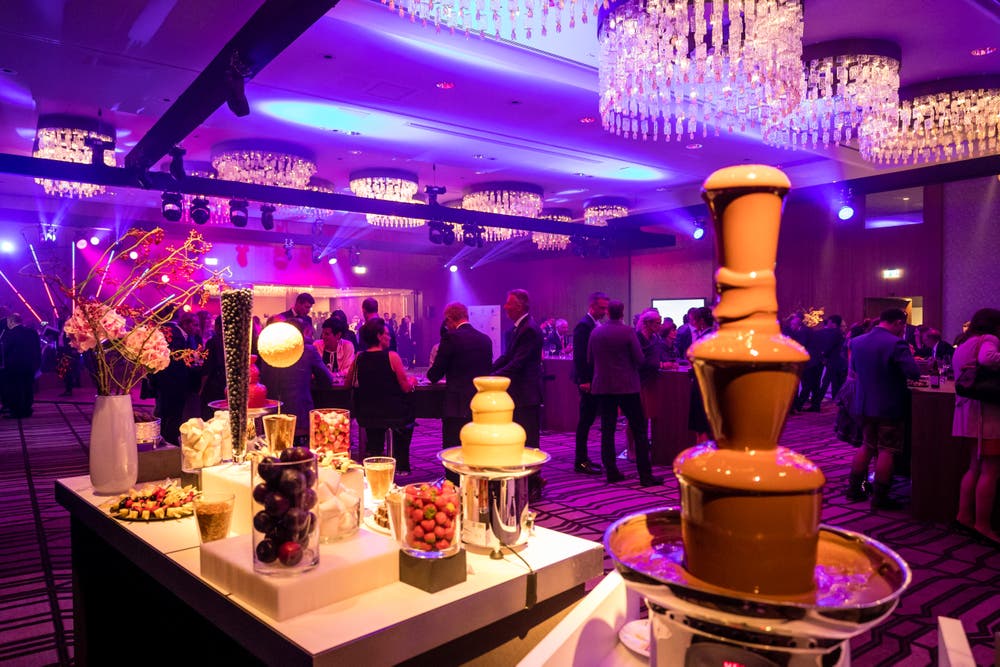 Das Dessert: Ein Schokoladen-Fondue-Turm. (Bild: Philipp Schmidli, 28. September 2018)