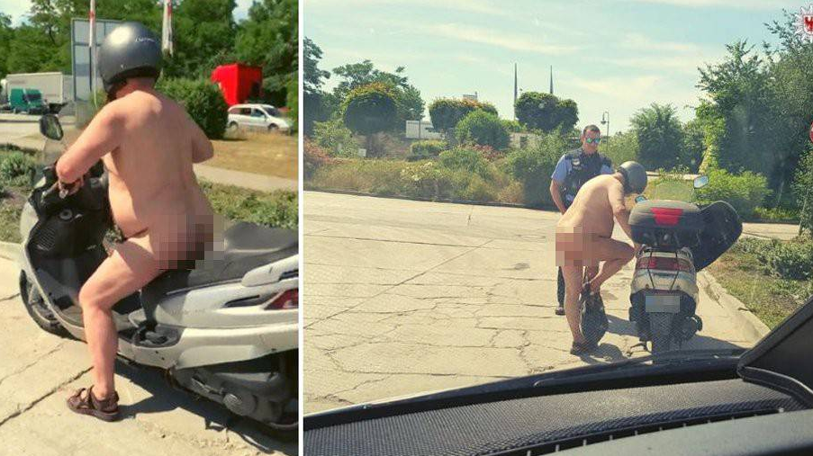 Die Polizei Brandenburg hielt diesen Rollerfahrer an – er hatte heiss. (Bild: Twitter / Polizei Brandenburg @PolizeiBB)