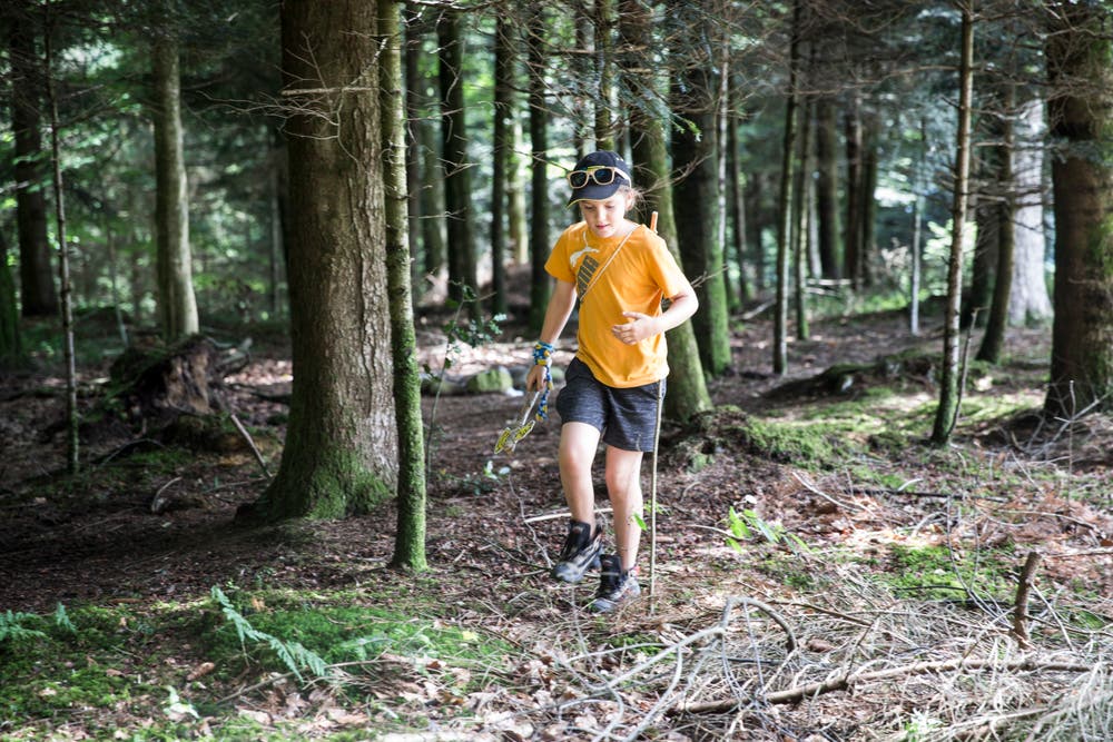 Erkundungstour im Wald im gemeinsamen Lager der Jungscharen Obwalden, Uri, Stans und Hochdorf. Bild: Manuela Jans-Koch (Hellbühl, 7. Juli 2019)