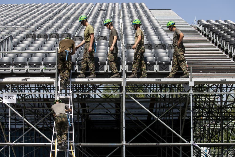 Seit Mitte Juni wird an der rund fünf Hektaren grossen Arena gebaut. (Bild: Alexandra Wey / Keystone, 24. Juli 2019)