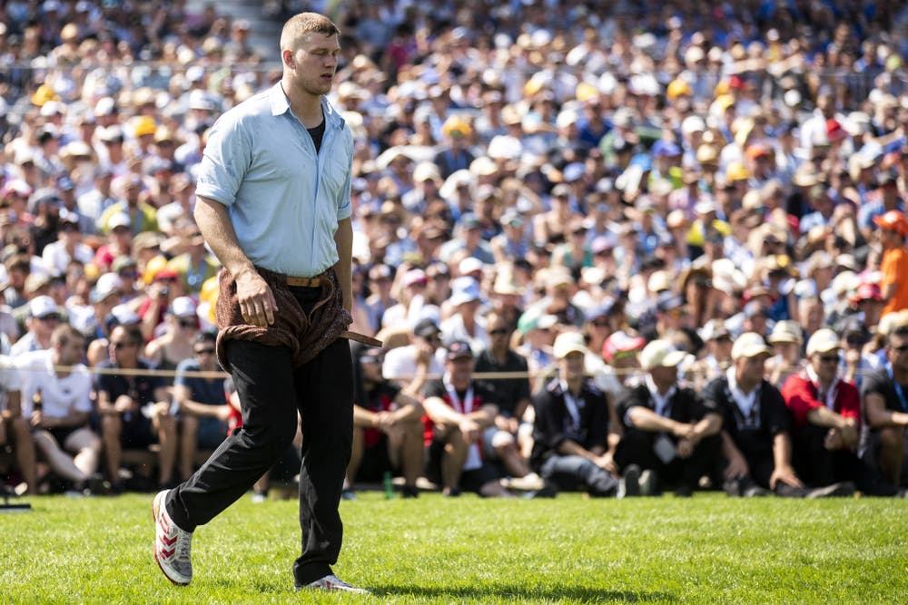 Pirmin Reichmuth während des 3. Gangs. (Bild: KEYSTONE/Alexandra Wey, Zug, 24. August 2019)