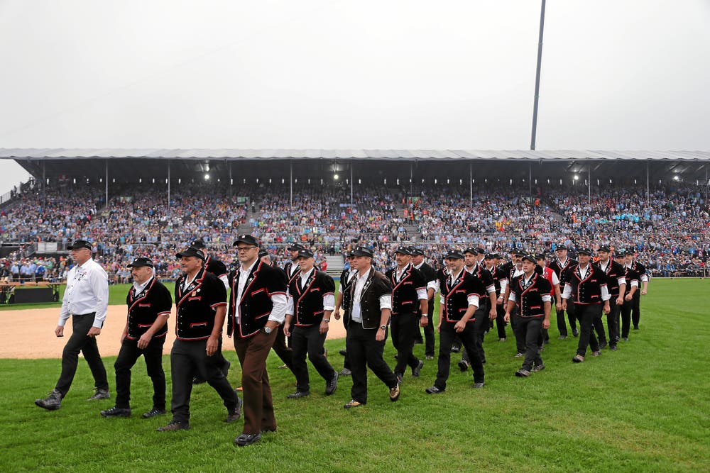 Einmarsch der Schwinger in die Arena. (swiss-image.ch/Photo Remy Steinegger, 24. August 2019)