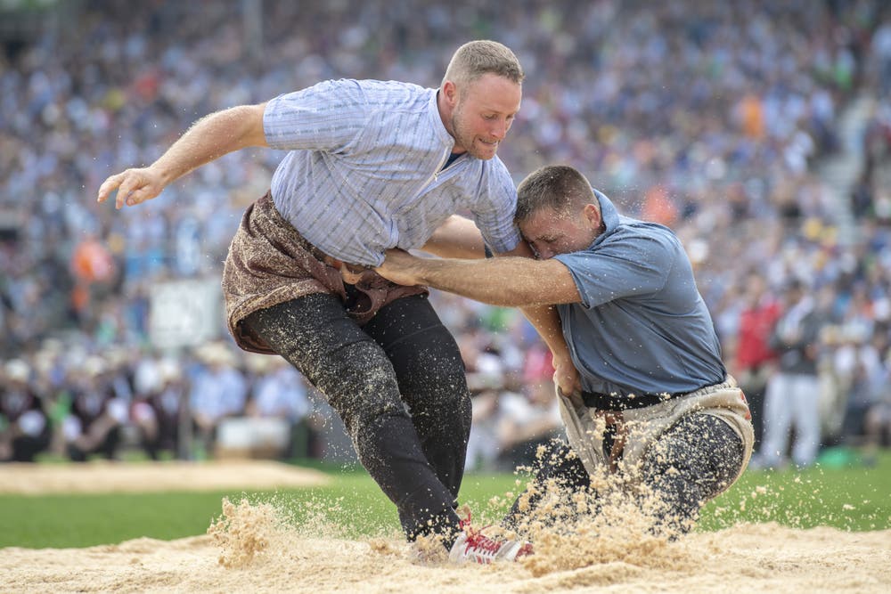 Andreas Ulrich (links) und Willy Graber im 1. Gang. (Bild: KEYSTONE/Urs Flüeler, Zug, 24. August 2019)