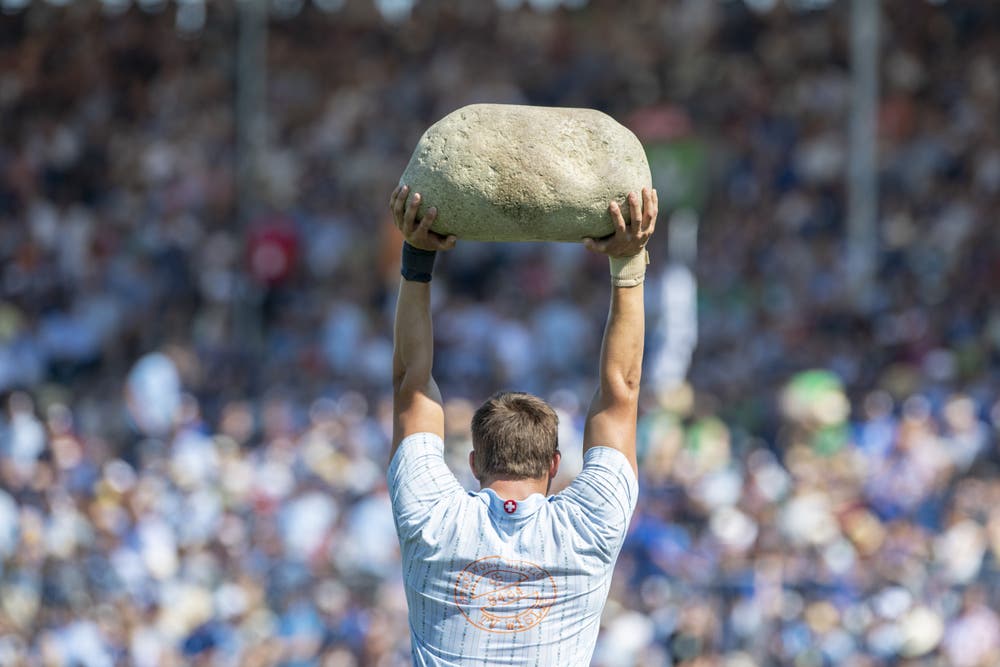 Am Sonntag fand nämlich auch das Final im Steinstossen statt. (Bild: Keystone/Urs Flüeler, Zug, 25. August 2019)