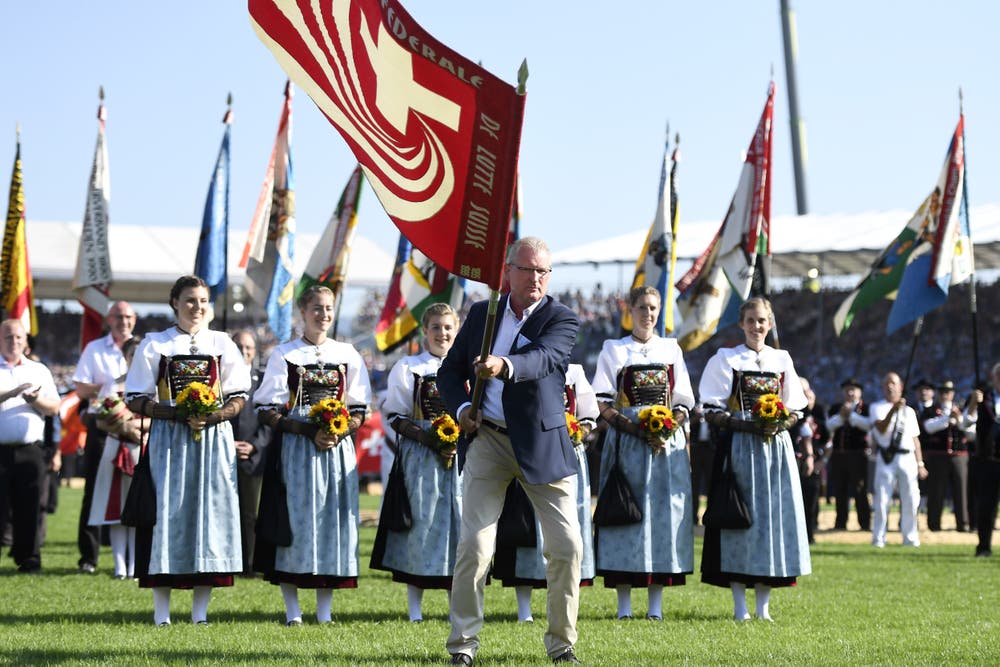 OK-Präsident Heinz Tännler am Festakt. (KEYSTONE/Urs Flüeler)