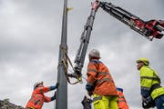 Start zu den Arbeiten für die Verlängerung der Trolleybuslinie 1 in Ebikon. (Bild: Nadia Schärli (Ebikon, 1. Oktober 2018))